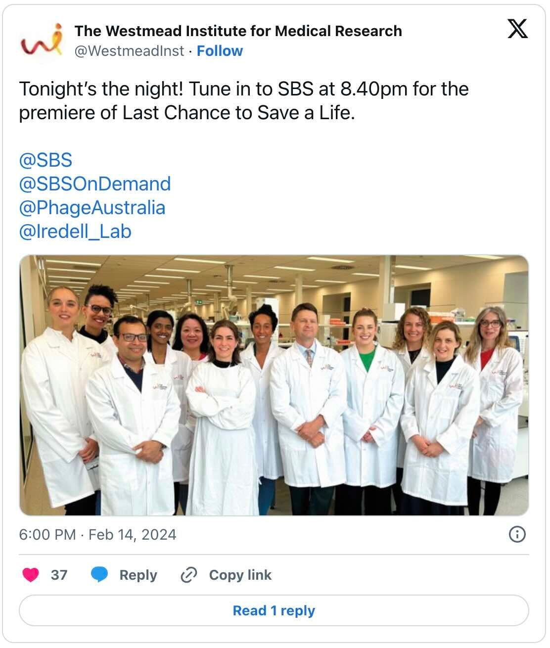 Tweet: https://twitter.com/WestmeadInst/status/1757947839374922231